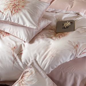 Parure de lit 4 pièces en coton 100% 300TC certifiée OEKO-TEX avec motif floral végétal, personnalisable avec logo, <span class=keywords><strong>prix</strong></span> abordable - Product Image 2