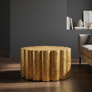 Mesa de Centro Moderna Dorada con Superficie de Madera, Muebles Contemporáneos para Sala de Estar, Diseño Artesanal - Product Image 6