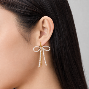 ต่างหูห่วงประดับพู่มุก สแตนเลสชุบทอง 14K ชุบสูญญากาศ มุกเทียม - Product Image 5