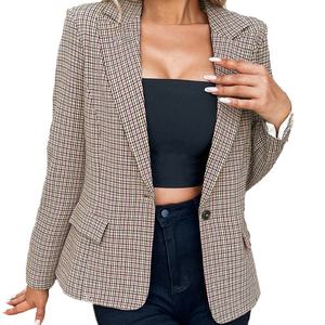 Veste de costume d'affaires en tricot à carreaux de haute qualité, personnalisée OEM/ODM, pour femme, style court d'été, coupe ample, col en V - Product Image 1
