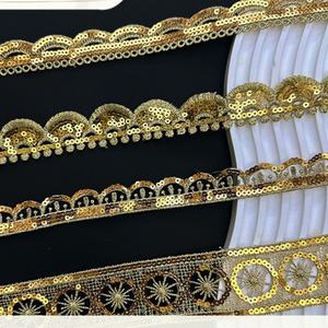 Pizzo con Paillettes e Filo Dorato in Stile Etnico, Ricamo Floreale Idrosolubile, Accessori per Abbigliamento, Bordo per Gonna Lolita, Decorazione per Abiti - Product Image 1