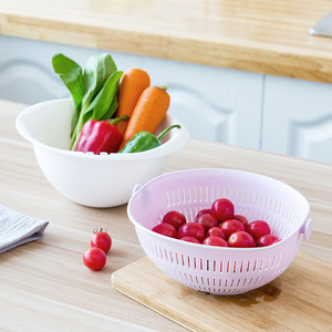 Plastic Colander Vegetable Fruit Washing Basket Double Layer Drain Bowl Kitchen Strainer Pink Purple Blue - Product Image 1
