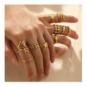 แหวนเหล็กไทเทเนียมที่ดีที่สุดอินเทรนด์เครื่องประดับมินิมอลลิสต์ชุบทอง18K กลวงรูปทรงเรขาคณิตผิดปกติแหวนสแตนเลส - Product Image 5