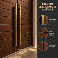 Porte d'entrée double à grain de bois avec poignée dorée, style moderne, pour villa, appartement, maison, hôtel
