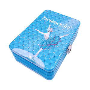Emballage vide en forme de valise rectangulaire de luxe Boîte à cosmétiques en fer blanc Boîte à cosmétiques en fer blanc avec poignée et serrure - Product Image 3