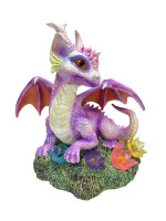 Nouveau design Dragon violet avec éclairage LED Fleurs Figurine Dragon LED Statue de dragon en résine