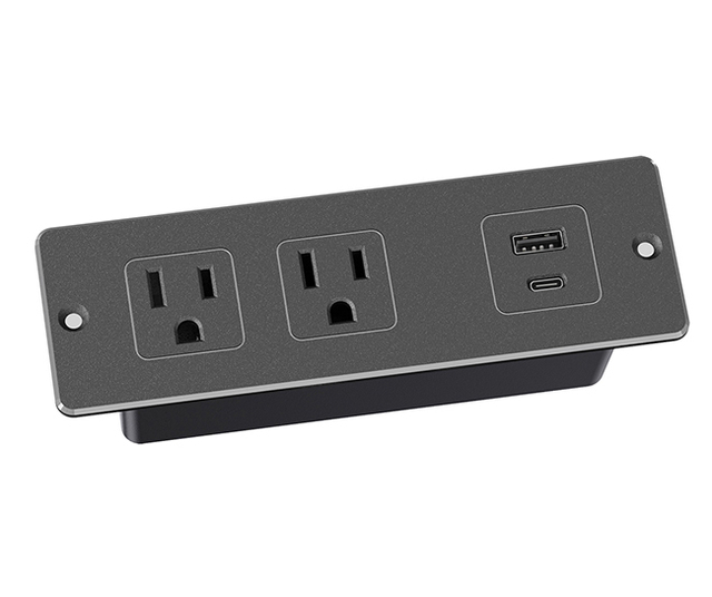 2 AC Plugs Recessed Power Strip PD 20W Fast Charging Furniture Outlet with 1 UBS-A & 1 TYPE-C Conference Power Socket Desk Use