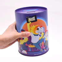 Tirelire en métal personnalisée en forme de dessin animé pour enfants, boîte à monnaie ronde en étain, tirelire en métal avec couvercle