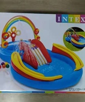 INTEX 57453 Regenbogen-Ring Pool Kinder-Spielcenter Aufblasbare Wasserrutsche Insel