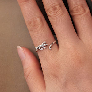 Anillo abierto de lagarto <span class=keywords><strong>Gecko</strong></span> de Plata de Ley 925, anillo de Animal de la suerte con circón verde para chica amante, regalo de fiesta de cumpleaños Simple SCR1145 - Product Image 5