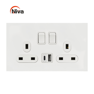 Prises de maison Niva interrupteurs muraux en acier inoxydable double prise britannique pour bureau d'hôtel à domicile - Product Image 1