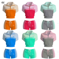 Ensembles deux pièces personnalisés pour femmes 2026 Walffe Jersey Basic Loungewear Short contrastant Détails passepoilés Veste zippée Ensemble short de survêtement