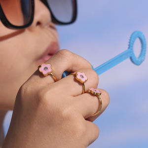 Grazioso Set di Gioielli per Bambini Placcato <span class=keywords><strong>Oro</strong></span> 18K in Acciaio Inossidabile con Fiori in Zircone e Lavorazione a Smalto Collana Bracciale Orecchini Anello - Product Image 4