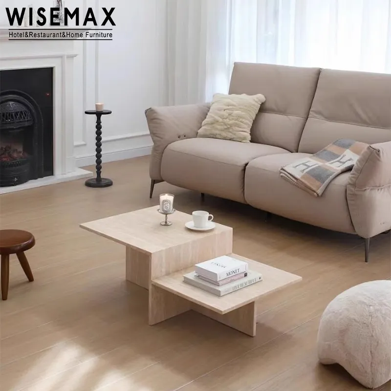 Meubles WISEMAX Tables d'appoint artistiques avancées en marbre Meubles de maison Table de canapé en travertin naturel pour le salon