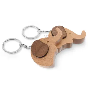 Newest Fashion Promotional Keychain Engraved Logo Wooden Elephant Keychains Christmas Gift Craft