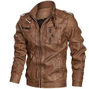 Veste de moto en cuir pour homme de haute qualité avec col montant et poches zippées, vêtement extérieur en PU imitation mode - Product Image 3