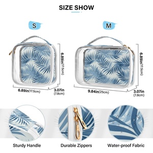 2PCS Blue Leaves Design Portable PVC Clear See Through Custom Small Beauty Cosmetic Pouch Organizer <b>Makeup</b> <b>Case</b> with Logo - Product Image 4