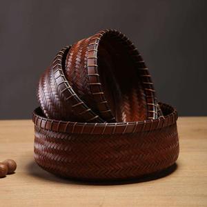 Handmade <b>Bamboo</b> Woven Round Storage Basket Vintage Style Food <b>Container</b> For Tea Ceremony Snacks Dried Fruit Peanuts - Product Image 2