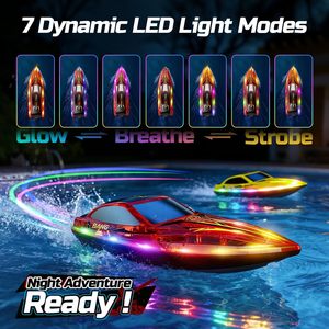 DEERC 2-Pack <b>RC</b> Boats Kids Fast Remote <b>Control</b> Boat 41200mAh Batteries 120 Min Runtime 7 LED Lights Capsize Recovery 2.4GHz - Product Image 5