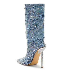 2023 stivali di vitello in <span class=keywords><strong>denim</strong></span> personalizzati alla moda stivali a punta con strass a spillo <span class=keywords><strong>scarpe</strong></span> da donna - Product Image 3