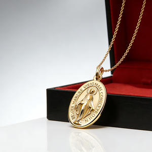 Collana in Metallo con Motivi Cristiani, Placcata in Oro 18k, Argento Sterling 925, Collana con Vergine Maria, Gioiello Decorativo Femminile - Product Image 4