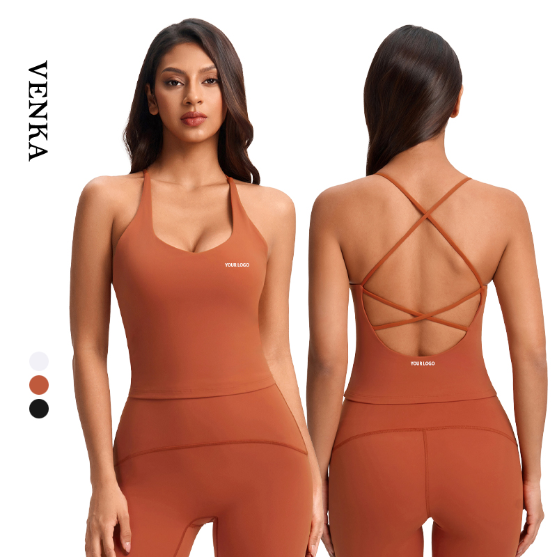 Women's Breathable Seamless Cross Straps Elastic Shoulder Strap Tank Top with Padded for Sports Yoga-Sexy Design