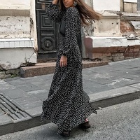 Vantage Col en V à volants Variété à pois en satin Blouses coupe basse Soie Robe longue à manches évasées de haute qualité pour femmes