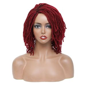Ngắn Bob <span class=keywords><strong>Dread</strong></span> Khóa Với Crochet Cosplay Tóc Giả Afro Kinky Xoăn Bện Glueless Tổng Hợp Tóc Giả Cho Phụ Nữ Da Đen Hàng Ngày Mặc - Product Image 4