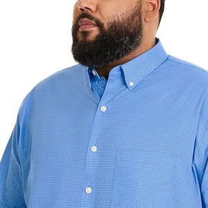 Men's <b>Big</b> Tall Stand Collar Check Shirt 100% Cotton Breathable Button Custom Logo Wrinkle Free Short Sleeve Summer Vacation - Product Image 5