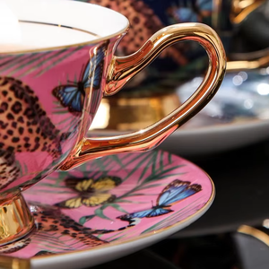 Set di Tazze e Piattini per Caffè e Tè in Porcellana Bone China di Lusso, Motivo Giungla Ecologico, per Tè del Pomeriggio e Caffè Arabo - Product Image 3