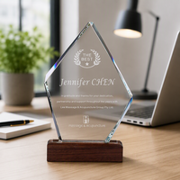 Trophées promotionnels personnalisés en bois avec base, souvenirs, cadeaux, plaques de trophées en verre cristal et bois