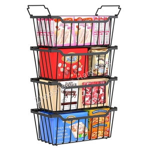4 gói nhà bếp tổ chức Stackable dây kim loại giỏ tủ lạnh tủ lạnh lưu trữ bin sâu Tủ đông giỏ cho thịt thực phẩm - Product Image 1