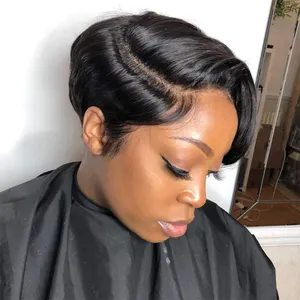 Short Human Hair Wigs for Black Women Short Straight Black Ladies Wigs Pixie Cut Machine Made Wigs