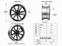 Jantes en alliage forgé CF 5x130 compatibles avec 911, 5 trous, noir, face usinée argentée, concave profond, jantes sport