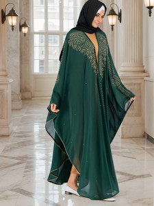 CCY fábrica personalizada brillo musulmán Abaya diamantes de imitación con cuentas Dubai mujeres africanas gasa vestidos islámicos Abaya - Product Image 3