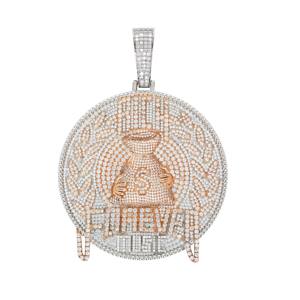 Fashion Solid 14k Gold Round Brilliant Cut Moissanite Pendant <b>Necklace</b> with Elegant Hip Hop Style and Timeless Beauty for Unisex - Product Image 2