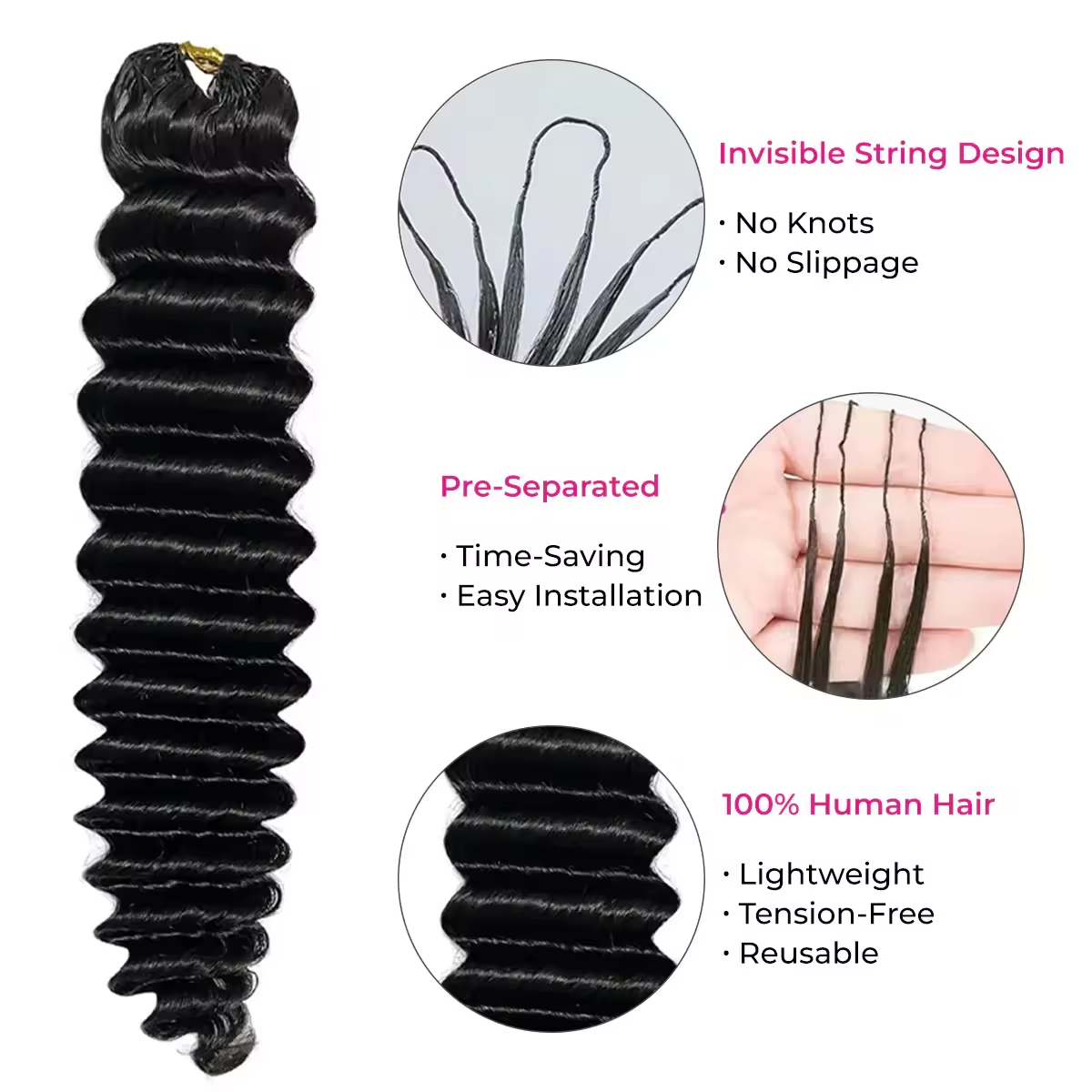 Capelli umani con onde profonde effetto piuma