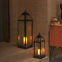 Lanterne en fer forgé avec support de bougie en verre, portative, pour extérieur, cour, sur pied, décoration de Noël artisanale