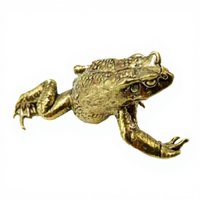 Figurine de crapaud doré en laiton faite à la main, statue de grenouille en cuivre antique, ornement de crapaud porte-bonheur chinois, décoration de plateau à thé, de table ou de bureau