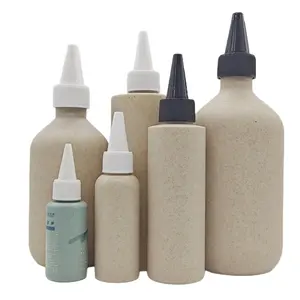 100ml 250ml 300ml 400ml 500ml Biodegradable soft touch hdpe wheat straw empty bottle with Plastic twist nozzle cap for oil