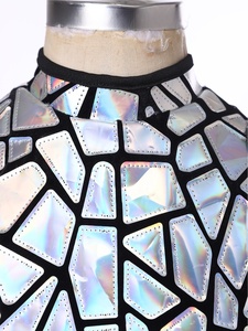 Womens Silver Sequin Dance Tank <b>Tops</b> Metallic Mosaic <b>Mock</b> <b>Neck</b> Sleeveless Latin Dancewear Stage Performance Kids Ballroom Custom - Product Image 4