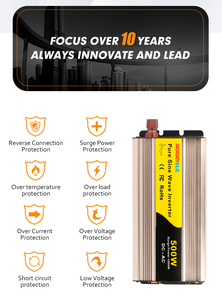 Inversor de Corriente de 500 Watts, Convertidor de CC 12/24/48 Voltios (<span class=keywords><strong>12V</strong></span>/24V) <span class=keywords><strong>a</strong></span> CA 110V/<span class=keywords><strong>220V</strong></span>, Inversor de <span class=keywords><strong>Onda</strong></span> Sinusoidal <span class=keywords><strong>Pura</strong></span> de 500W para Automóviles, Autocaravanas y Campers - Product Image 4