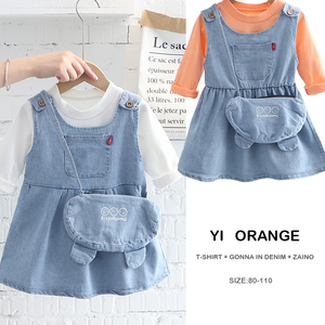 Conjunto de Ropa Infantil de Boutique 2022 al por Mayor para Niñas: Camiseta de Algodón de Manga Larga para Otoño y Vestido Vaquero Lavado con Espalda Descubierta - Product Image 1