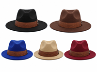 Chapeau Fedora en feutre de laine à large bord avec logo personnalisé, accessoires ceinture, unisexe, pour automne-hiver, voyage, fête, cérémonie, vente en gros usine