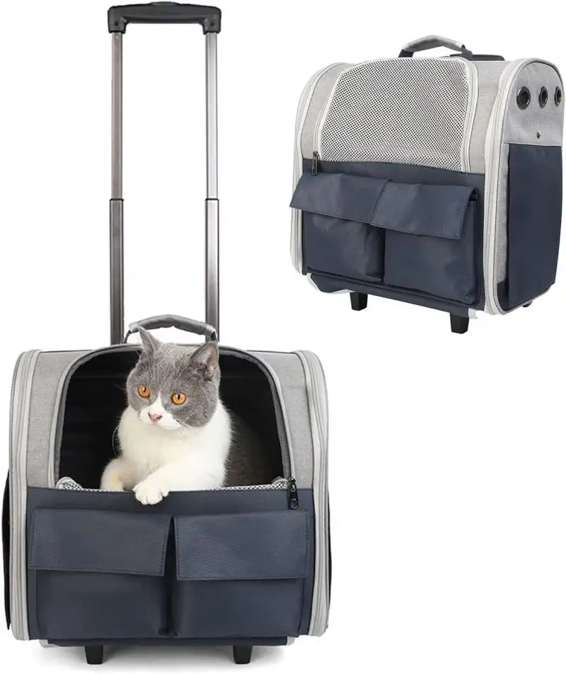 Pet Travel Carrier com Rodas Duplas e Mochila Pet Carrier