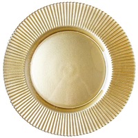 Vente en gros Assiette de présentation en verre à rayures de 13 pouces Table ronde personnalisée Assiette de présentation décorative en verre de corail à bordure argentée et dorée pour la fête