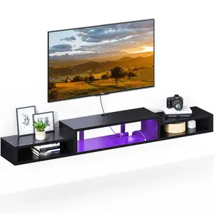 Television Stands with RGB Lights for Living Room, Rustic Brown,floating TV shelf provides 20 colors and features 19 scene modes