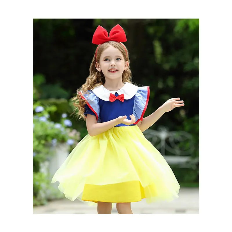 Hochwertige Kinder Schnee wittchen Prinzessin Kleid Sommer Mädchen Kurzarm Kleid Baby Girl Mesh Kleid