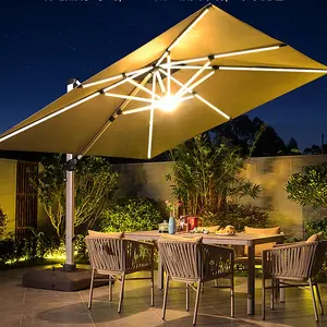 wholesale cantilever umbrella 12ft solar umbrella & base LED parasols patio outdoor garden outdoor furniture umbrellas nature
