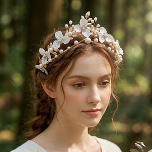 Nouvelle <span class=keywords><strong>Couronne</strong></span> de <span class=keywords><strong>Cheveux</strong></span> Élégante en Strass Rétro, Fleurs, Perles Argentées Double Couche et Feuilles – Accessoire Capillaire Tendance - Product Image 2